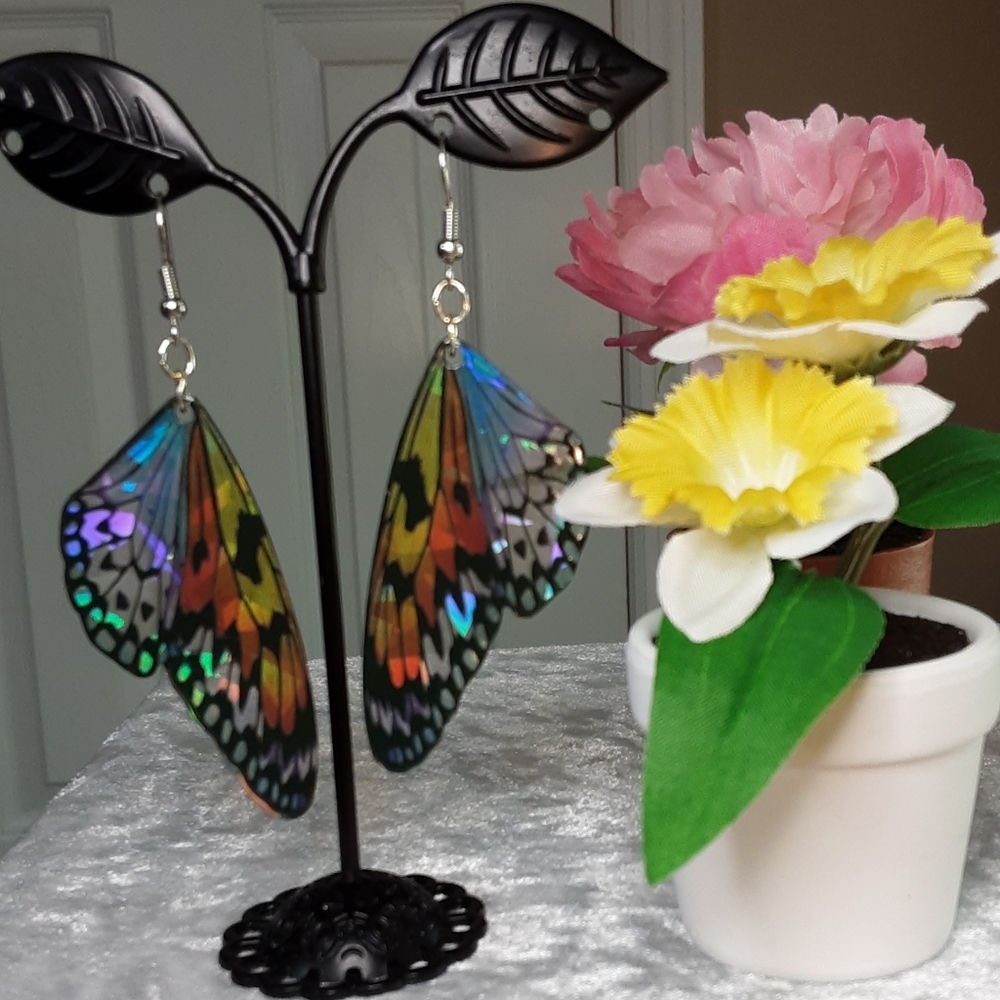 Handmade Hologram Butterfly Wing Earrings - Picture 4 of 5